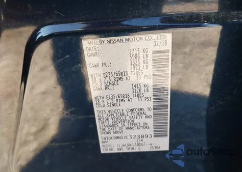 2018 Infiniti Qx60 from USA, damaged, VIN 5N1DL0MN1JC523893